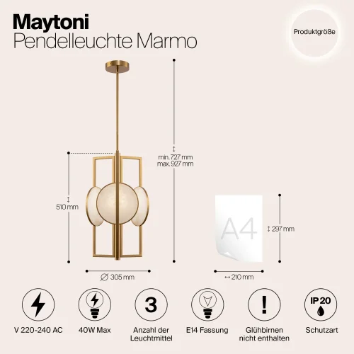 Светильник подвесной Marmo MOD099PL-03G Maytoni белый золотой на 3 лампы, основание золотое в стиле современный фото 7