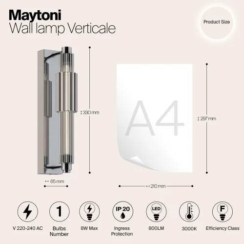 Бра LED Verticale MOD308WL-L9CH3K Maytoni серый на 1 лампу, основание хром в стиле современный фото 6