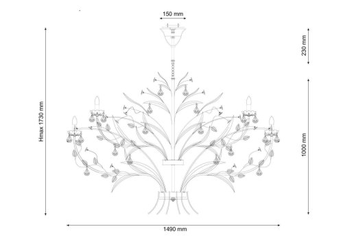 Люстра подвесная Fiori di rose 1770.24 Lucia Tucci без плафона на 24 лампы, основание зелёное золотое в стиле прованс флористика фото 2
