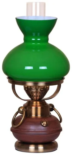 Настольная лампа 321-584-01 Velante зелёная 1 лампа, основание античное бронза коричневое металл в стиле кантри 
