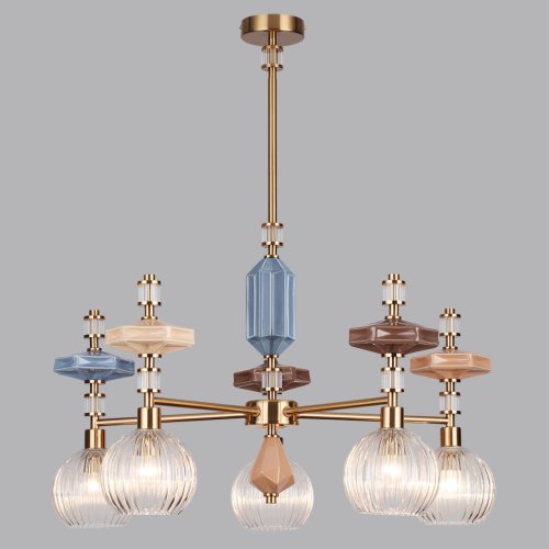 Люстра на штанге Terra 5414/5 Odeon Light прозрачная на 5 ламп, основание античное бронза латунь в стиле классический современный фото 4