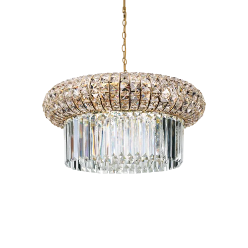 Люстра подвесная хрустальная NABUCCO SP12 Ideal Lux прозрачная на 12 ламп, основание золотое в стиле современный 
