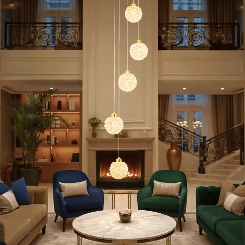 Светильник подвесной Cloudy CL323052 Citilux прозрачный на 5 ламп, основание золотое в стиле современный каскад фото 4