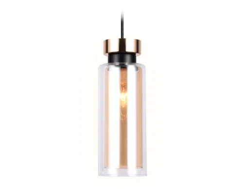 Светильник подвесной TR3571 Ambrella light янтарный на 1 лампу, основание золотое в стиле хай-тек современный трубочки