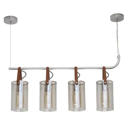 Светильник подвесной Тетро 673014604 DeMarkt прозрачный янтарный 4 лампы, основание серебряное в стиле современный 