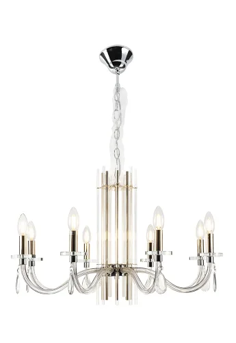 Люстра подвесная AURELIO SP8 GOLD+CHROME/TRANSPARENT Crystal Lux без плафона на 8 ламп, основание хром в стиле арт-деко фото 2