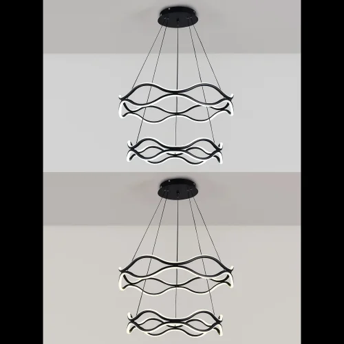 Люстра подвесная с пультом LED LAMPS 81293 Natali Kovaltseva белая чёрная на 1 лампу, основание чёрное в стиле современный хай-тек с пультом яндекс алиса сири фото 2