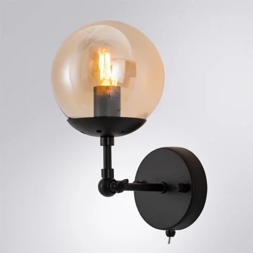 Бра с выключателем Bolla A1664AP-1BK Arte Lamp янтарный на 1 лампа, основание чёрное в стиле современный лофт молекула фото 2