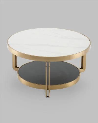 Журнальный столик Калисто 90*90, светлая и темная керамика, сталь шампань УТ000041502 Stool Group столешница из фото 9