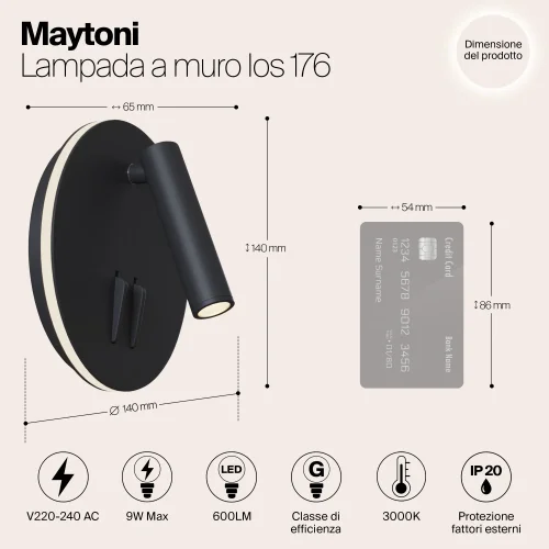 Бра с выключателем LED ios 176 C176-WL-01-6W-B Maytoni чёрный на 1 лампу, основание чёрное в стиле современный фото 8