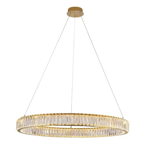 Люстра подвесная LED Madison 0907CL-60GD Milosh Tendence прозрачная на 1 лампу, основание золотое в стиле современный кольца