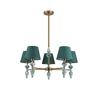Люстра на штанге Vermont 8275/5 Lumion зелёная на 5 ламп, основание латунь в стиле классический 