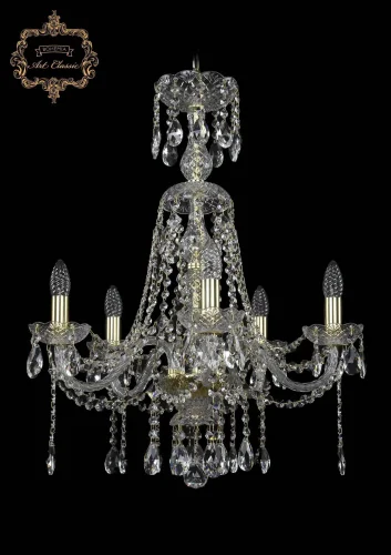 Люстра подвесная хрустальная 11.12.5.195.XL-68.Gd.Sp Bohemia Art Classic прозрачная на 5 ламп, основание золотое в стиле классический 