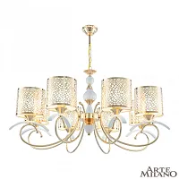 Люстра подвесная Florentia-9787 309787/8 Wh/Gd Arte Milano белая золотая на 8 ламп, основание золотое в стиле современный арт-деко 