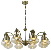 Люстра подвесная 306-503-08 Velante янтарная прозрачная на 8 ламп, основание бронзовое в стиле кантри 