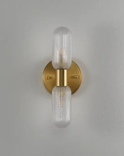 Бра Brass V11018-2W Moderli прозрачный на 2 лампы, основание золотое латунь в стиле современный американский 