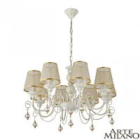 Люстра подвесная AM347620 347620/8 WT+G Артемилано белая на 8 ламп, основание патина белое в стиле классический Люстра подвесная AM347620 347620/8 WT+G Артемилано белая на 8 ламп, основание патина белое в стиле классический