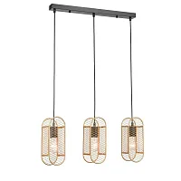 Светильник подвесной City VL6344P03 Vele Luce золотой на 3 лампы, основание чёрное в стиле лофт Светильник подвесной City VL6344P03 Vele Luce золотой на 3 лампы, основание чёрное в стиле лофт