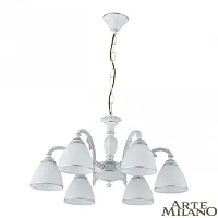 Люстра подвесная AM340837 340837/6 WT+SL Arte Milano белая на 6 ламп, основание белое в стиле классический Люстра подвесная AM340837 340837/6 WT+SL Arte Milano белая на 6 ламп, основание белое в стиле классический