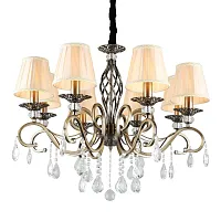 Люстра подвесная Belluno OML-79113-08 Omnilux бежевая на 6 ламп, основание бронзовое в стиле классический Люстра подвесная Belluno OML-79113-08 Omnilux бежевая на 6 ламп, основание бронзовое в стиле классический