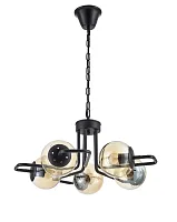 Люстра подвесная лофт Silvia E 1.1.5 B Arti Lampadari прозрачная жёлтая на 5 ламп, основание чёрное в стиле лофт шар Люстра подвесная лофт Silvia E 1.1.5 B Arti Lampadari прозрачная жёлтая на 5 ламп, основание чёрное в стиле лофт шар