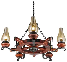 Люстра подвесная 583-703-05 Velante прозрачная на 5 ламп, основание коричневое красное в стиле кантри штурвал Люстра подвесная 583-703-05 Velante прозрачная на 5 ламп, основание коричневое красное в стиле кантри штурвал